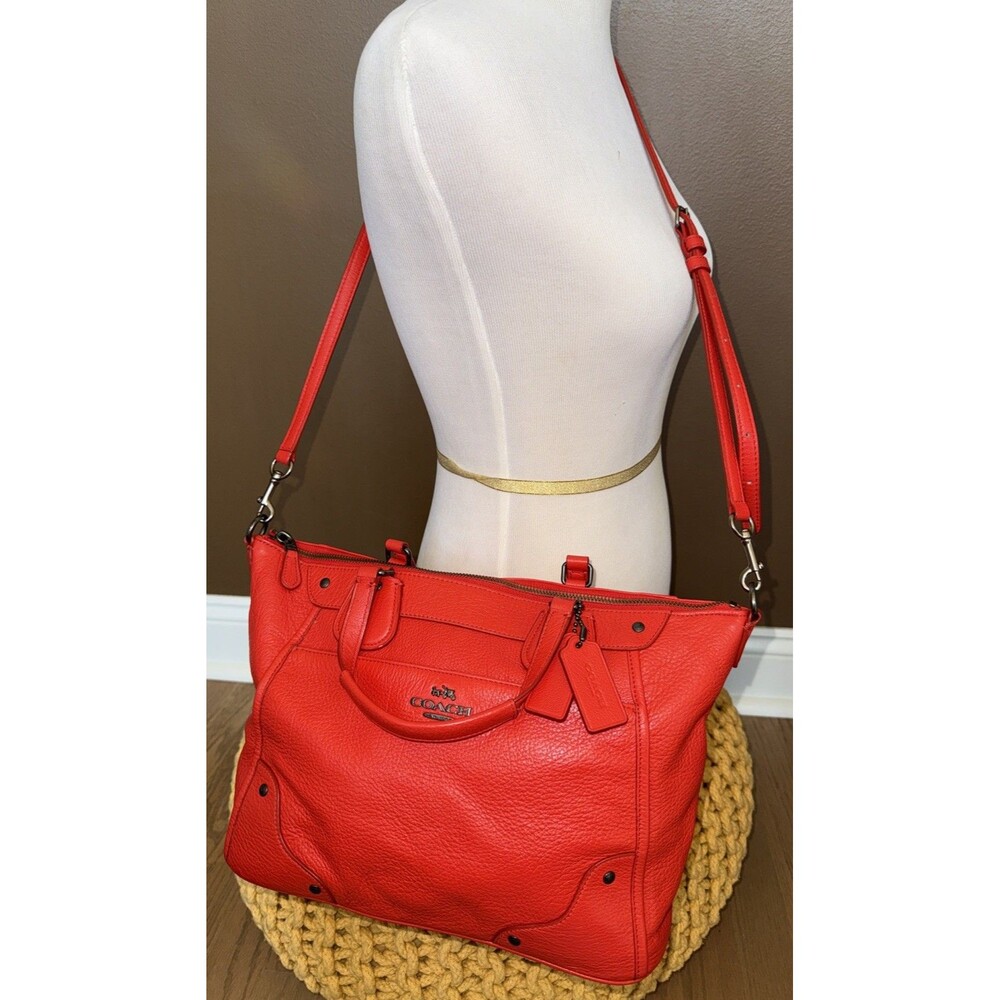Coach Mickie Satchel Pebble Grain Leather Crossbody Tote Cardinal F34040